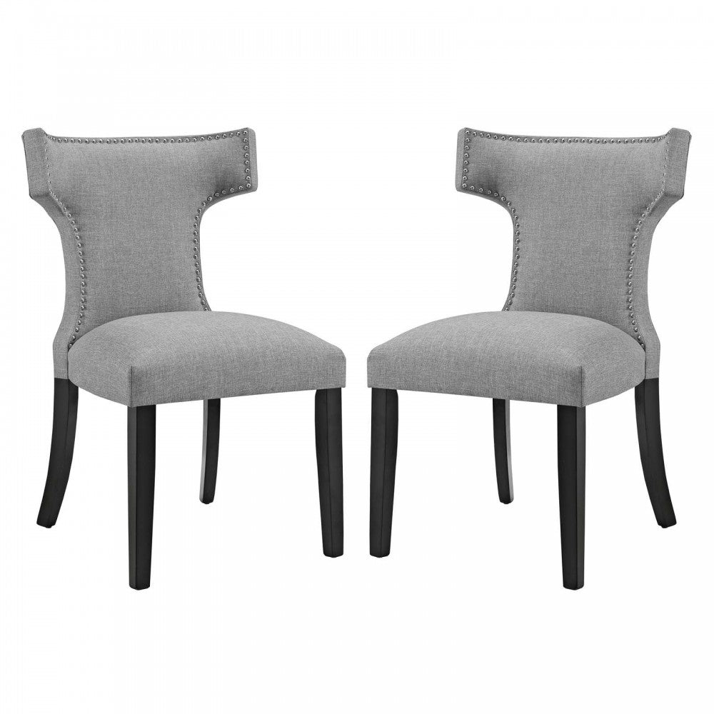 Curve Dining Side Chair Fabric Set of 2, Light Gray