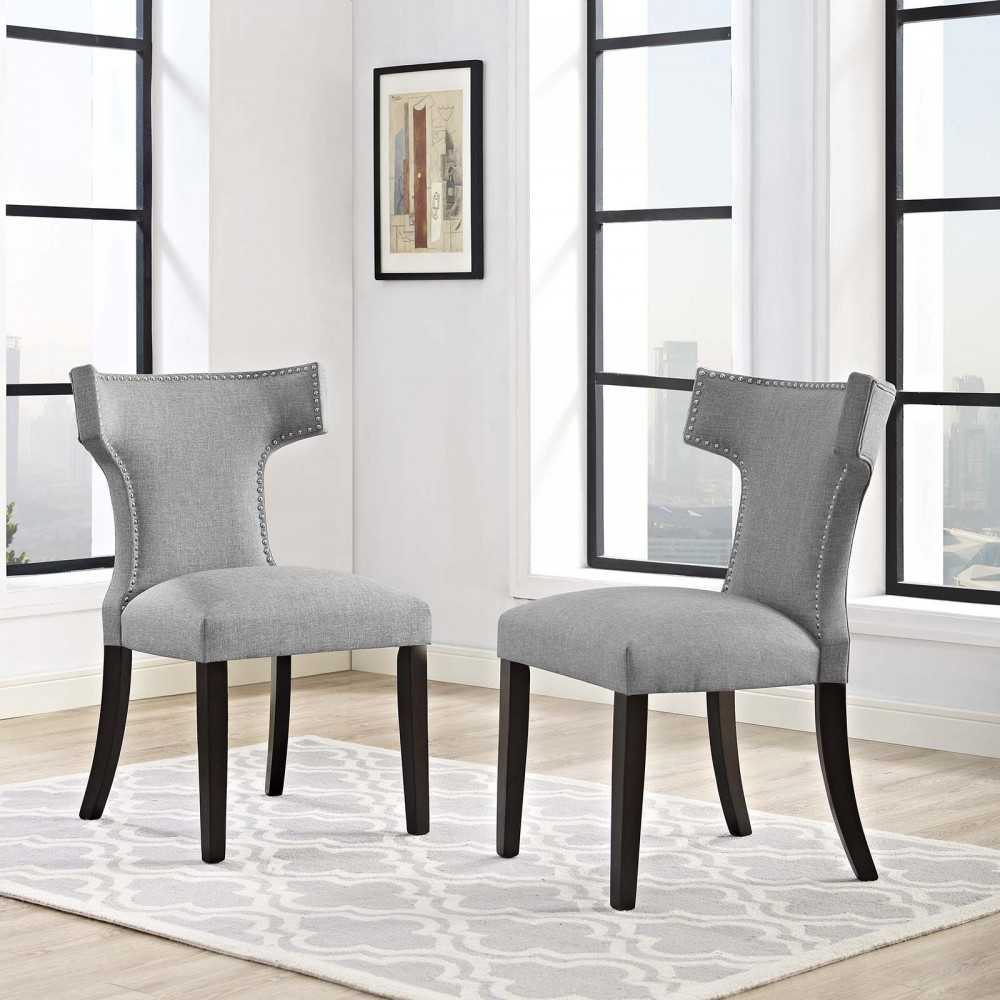 Curve Dining Side Chair Fabric Set of 2, Light Gray