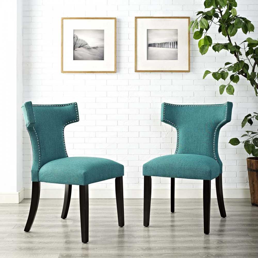 Curve Dining Side Chair Fabric Set of 2, Teal