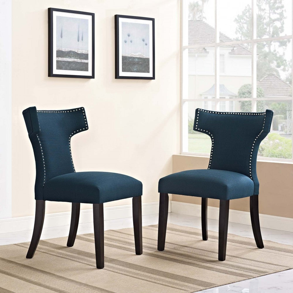 Curve Dining Side Chair Fabric Set of 2, Azure