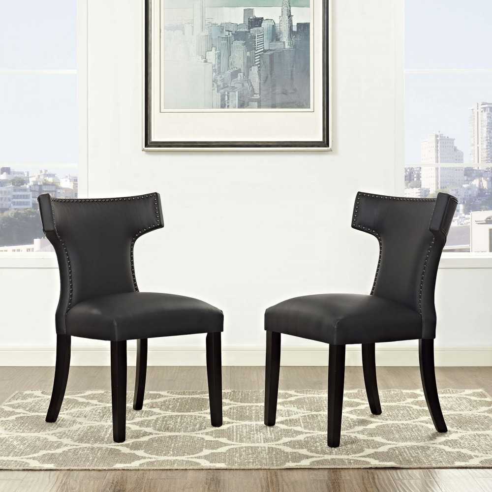 Curve Dining Side Chair Vinyl Set of 2, Black