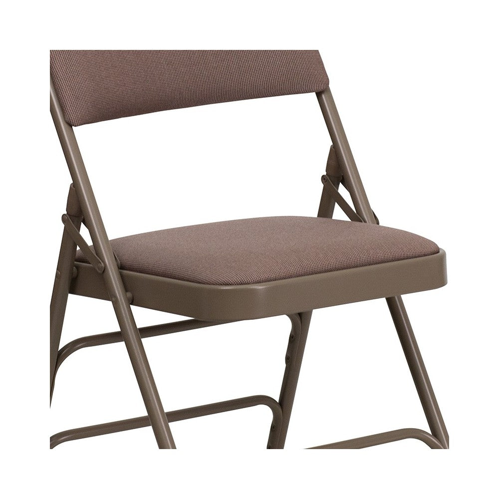 Curved Triple Braced & Double Hinged Beige Fabric Metal Folding Chair