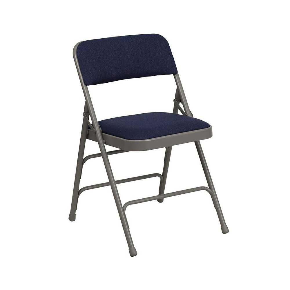 Curved Triple Braced & Double Hinged Navy Fabric Metal Folding Chair