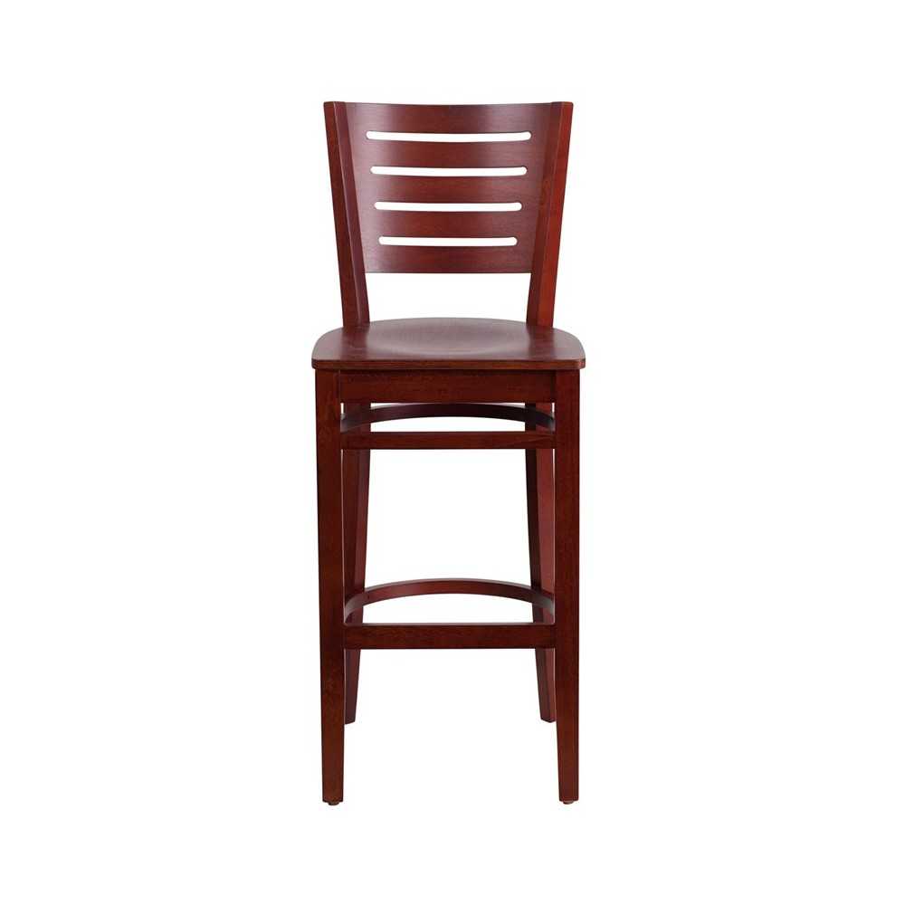 Darby Series Slat Back Mahogany Wood Restaurant Barstool