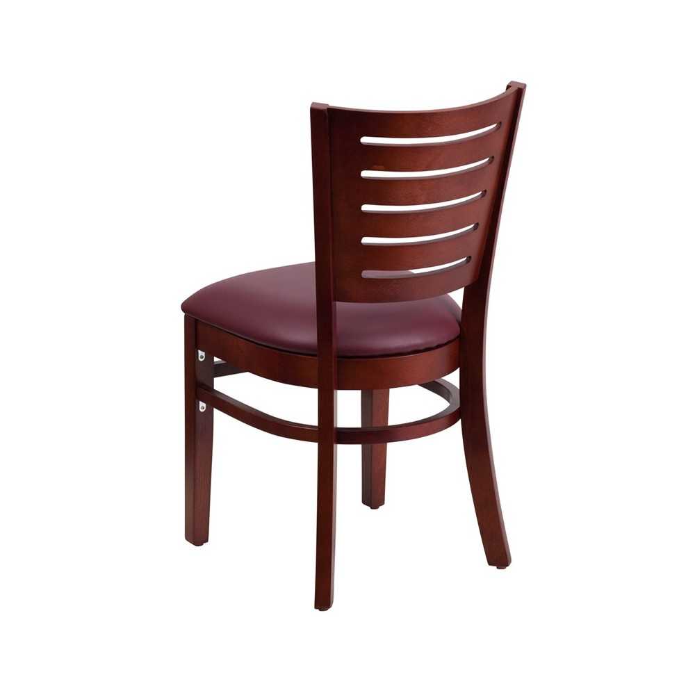 Darby Series Slat Back Mahogany Wood Restaurant Chair - Burgundy Vinyl Seat