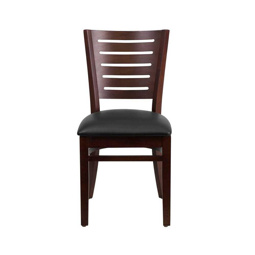 Darby Series Slat Back Walnut Wood Restaurant Chair - Black Vinyl Seat