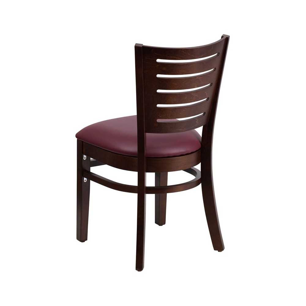 Darby Series Slat Back Walnut Wood Restaurant Chair - Burgundy Vinyl Seat