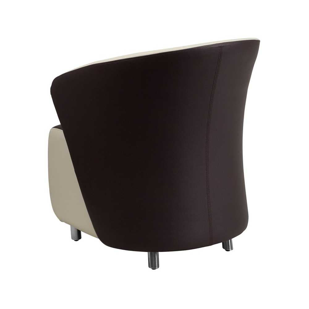 Dark Brown LeatherSoft Curved Barrel Back Lounge Chair with Beige Detailing