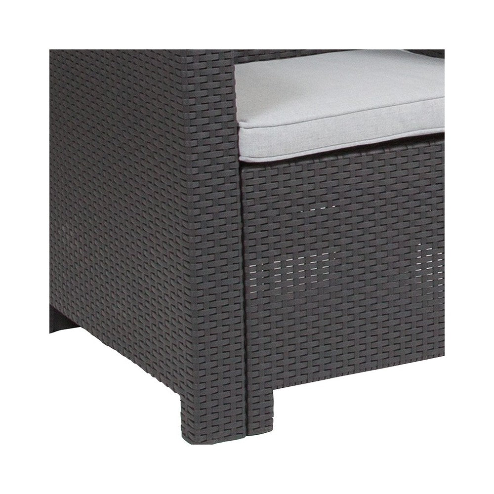 Dark Gray Faux Rattan Chair with All-Weather Light Gray Cushion