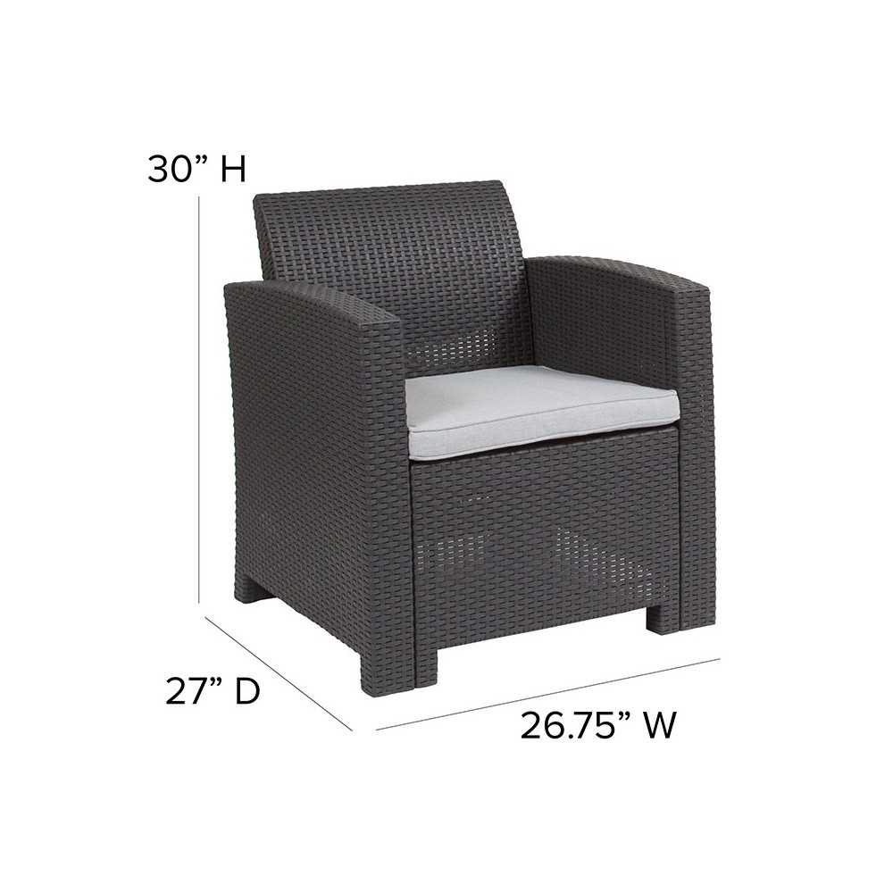 Dark Gray Faux Rattan Chair with All-Weather Light Gray Cushion