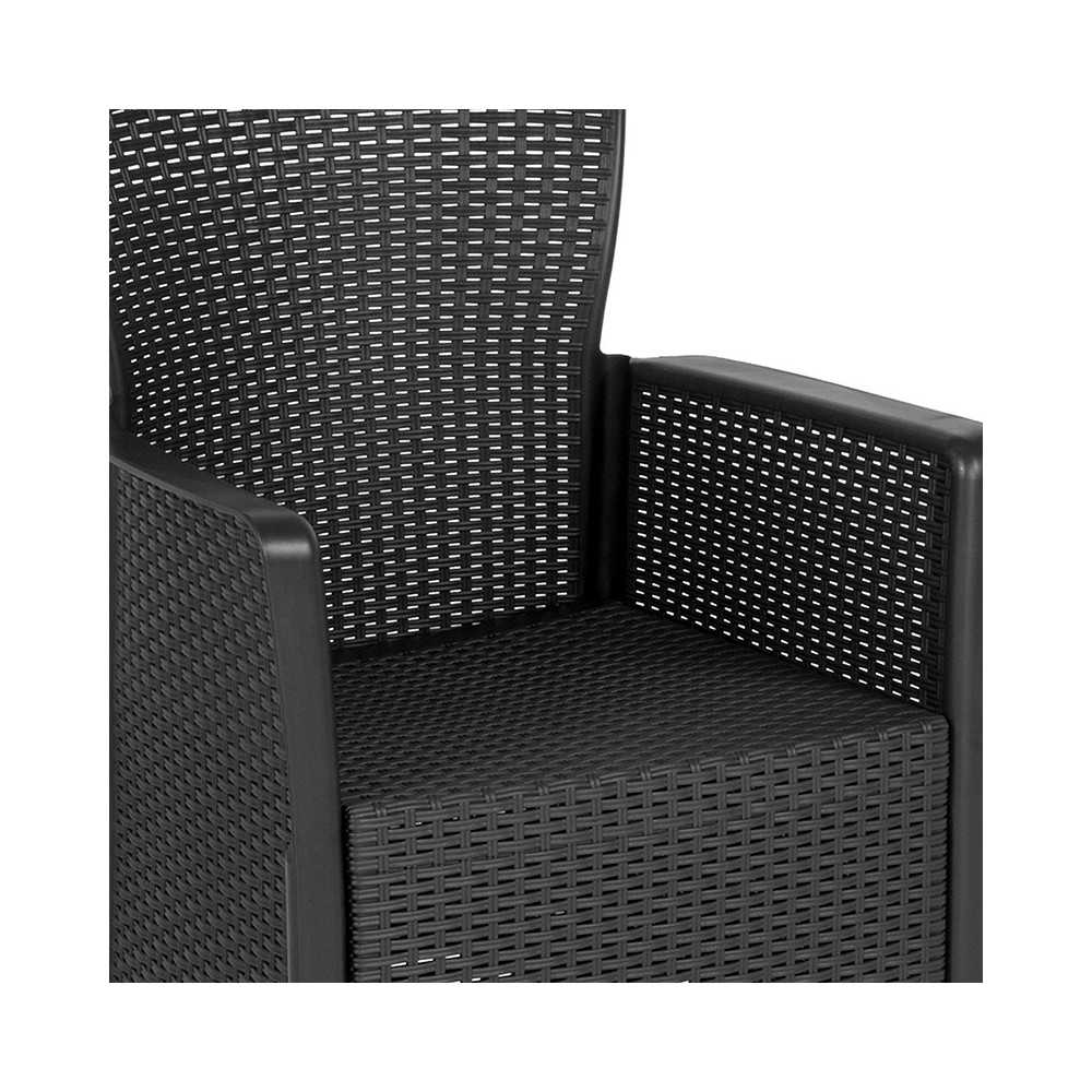 Dark Gray Faux Rattan Plastic Chair Set with Matching Side Table