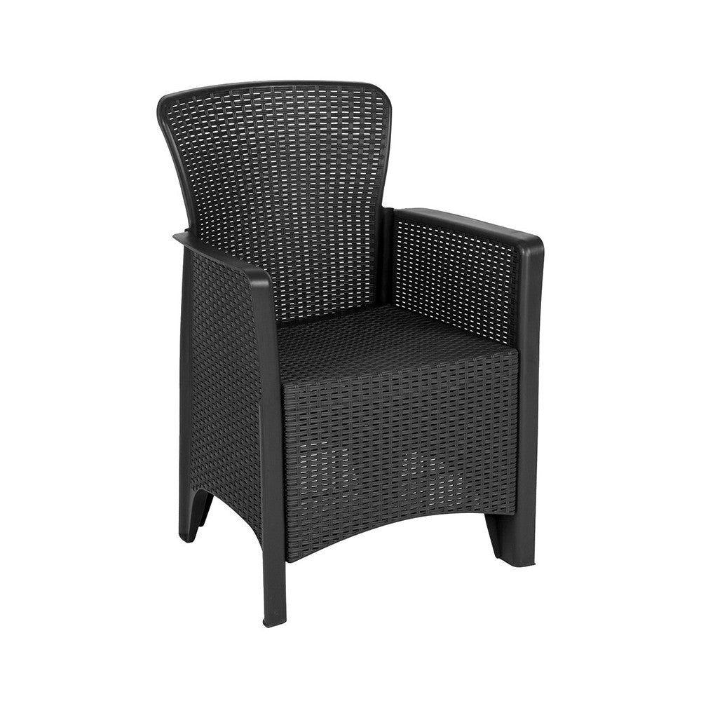 Dark Gray Faux Rattan Plastic Chair Set with Matching Side Table