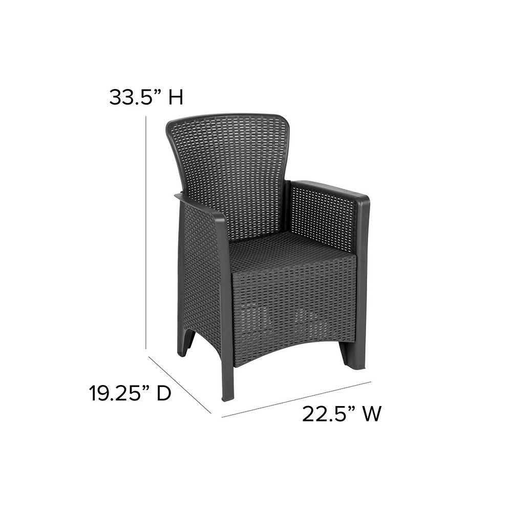 Dark Gray Faux Rattan Plastic Chair Set with Matching Side Table