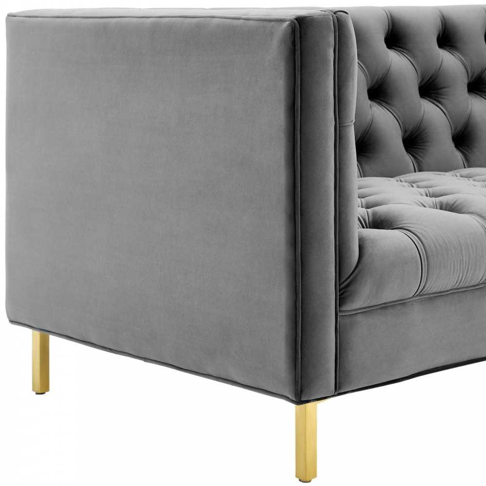 Delight Tufted Button Performance Velvet Sofa, Gray