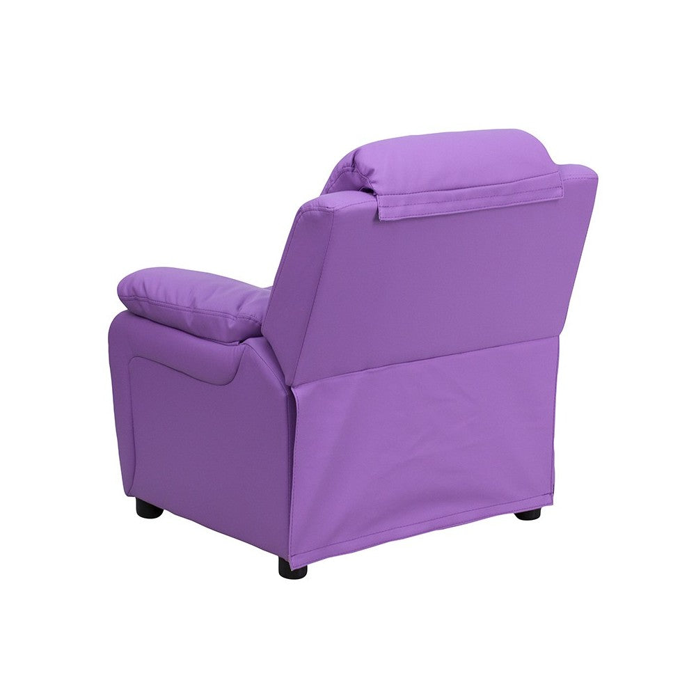 Deluxe Padded Contemporary Lavender Vinyl Kids Recliner with Storage Arms