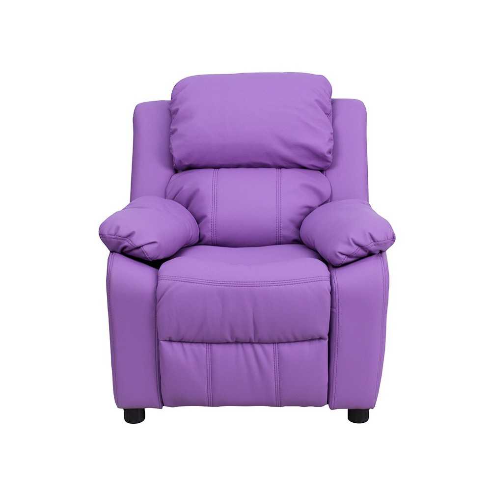 Deluxe Padded Contemporary Lavender Vinyl Kids Recliner with Storage Arms