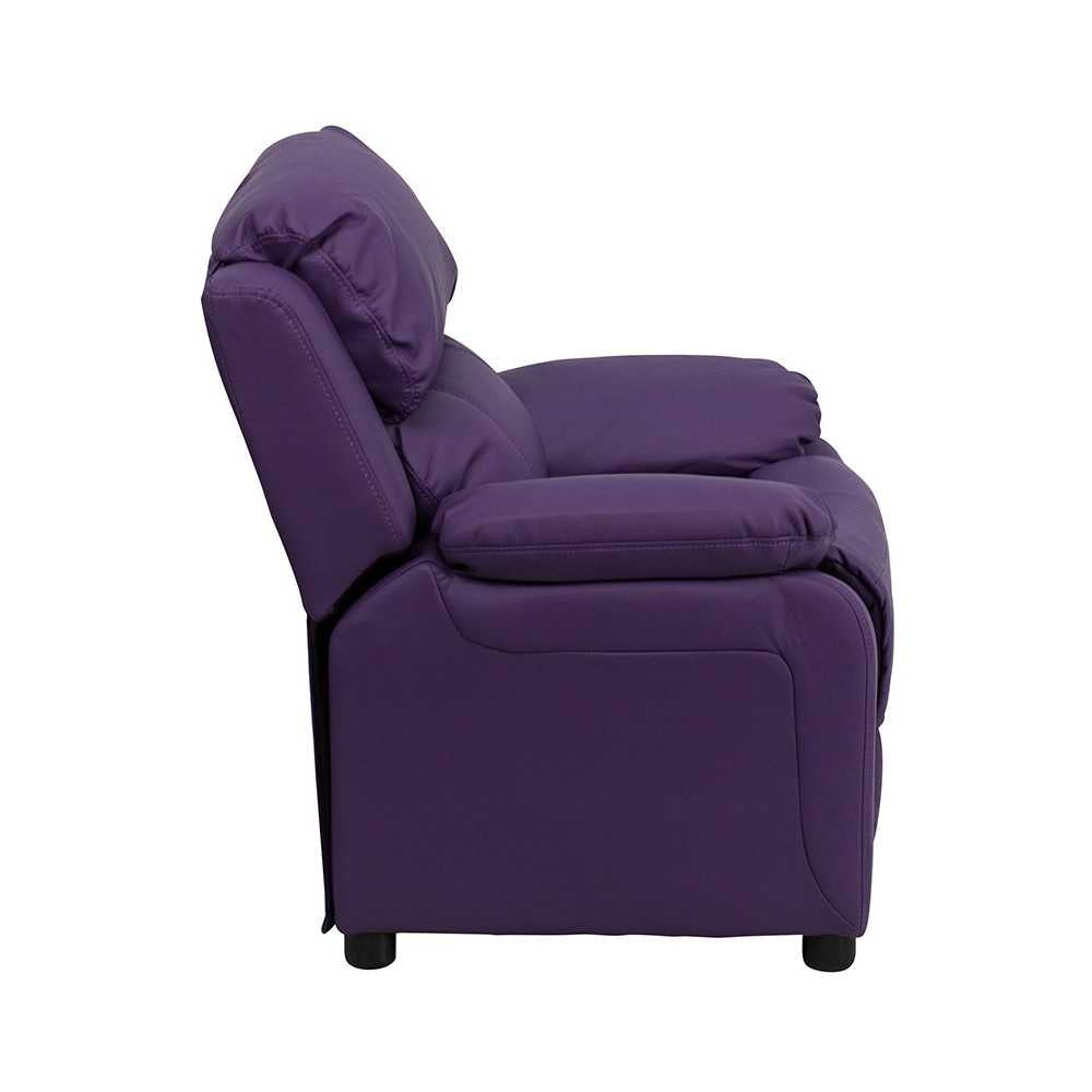 Deluxe Padded Contemporary Purple Vinyl Kids Recliner with Storage Arms