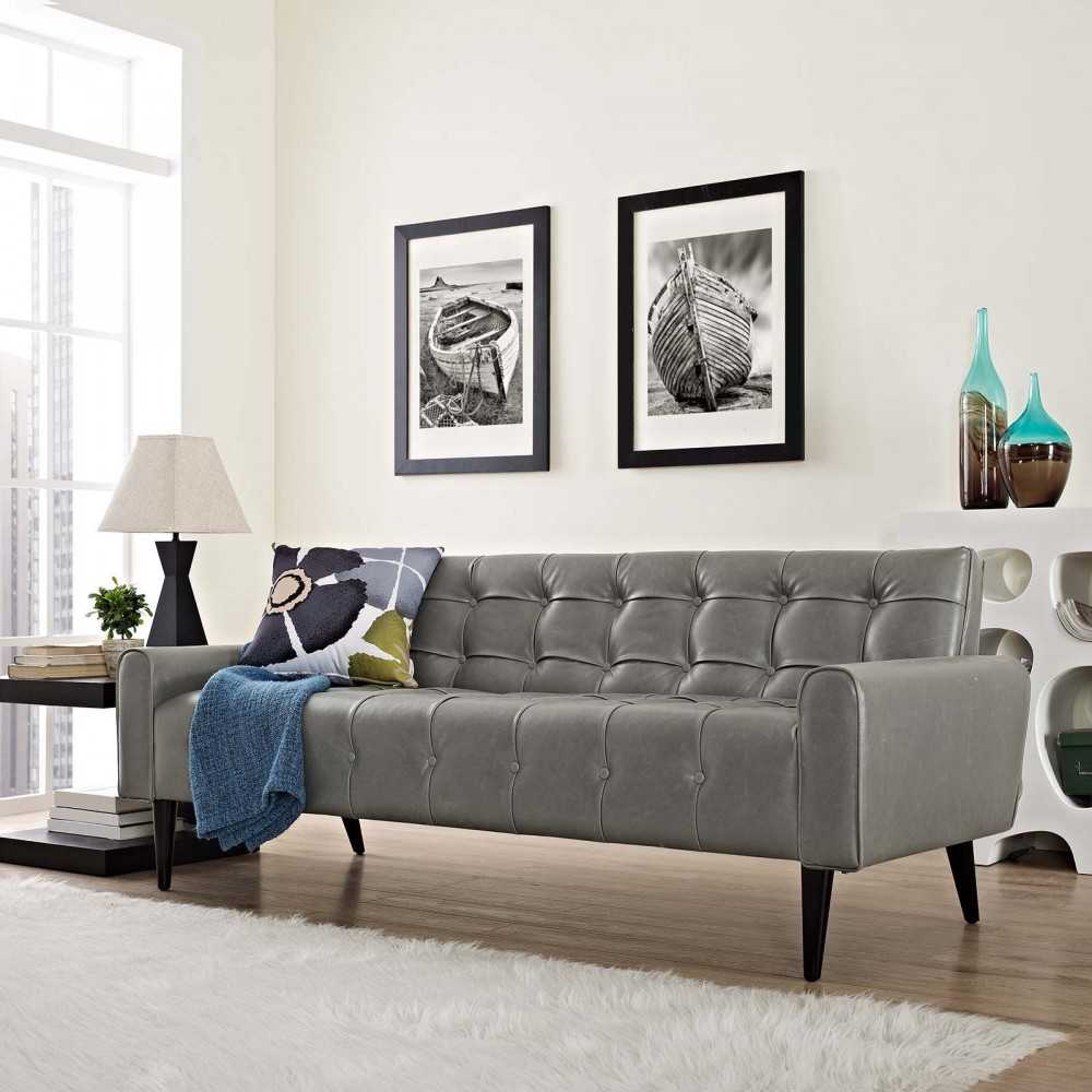 Delve Upholstered Vinyl Sofa, Gray
