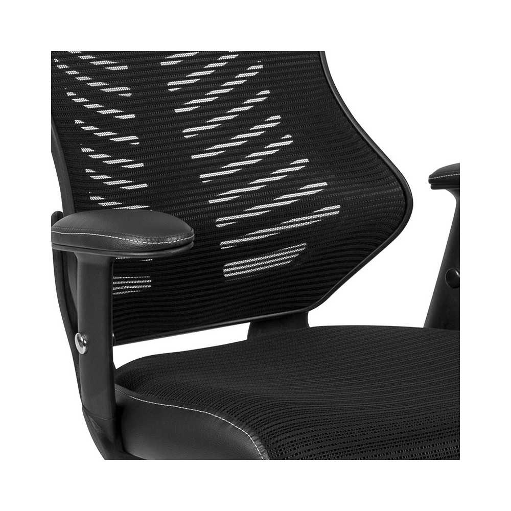 Designer Black Mesh Sled Base Side Reception Chair with Adjustable Arms