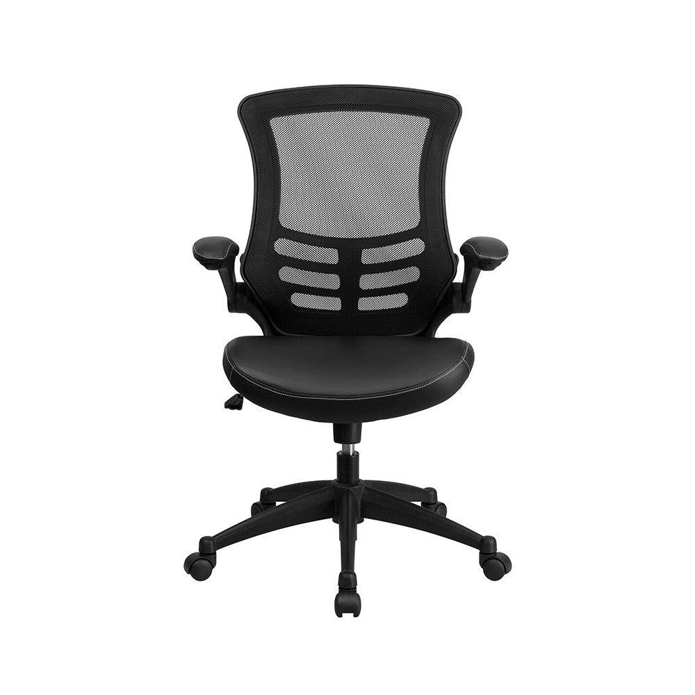 Desk Chair with Wheels | Swivel Chair with Mid-Back Black Mesh and LeatherSoft Seat for Home Office and Desk