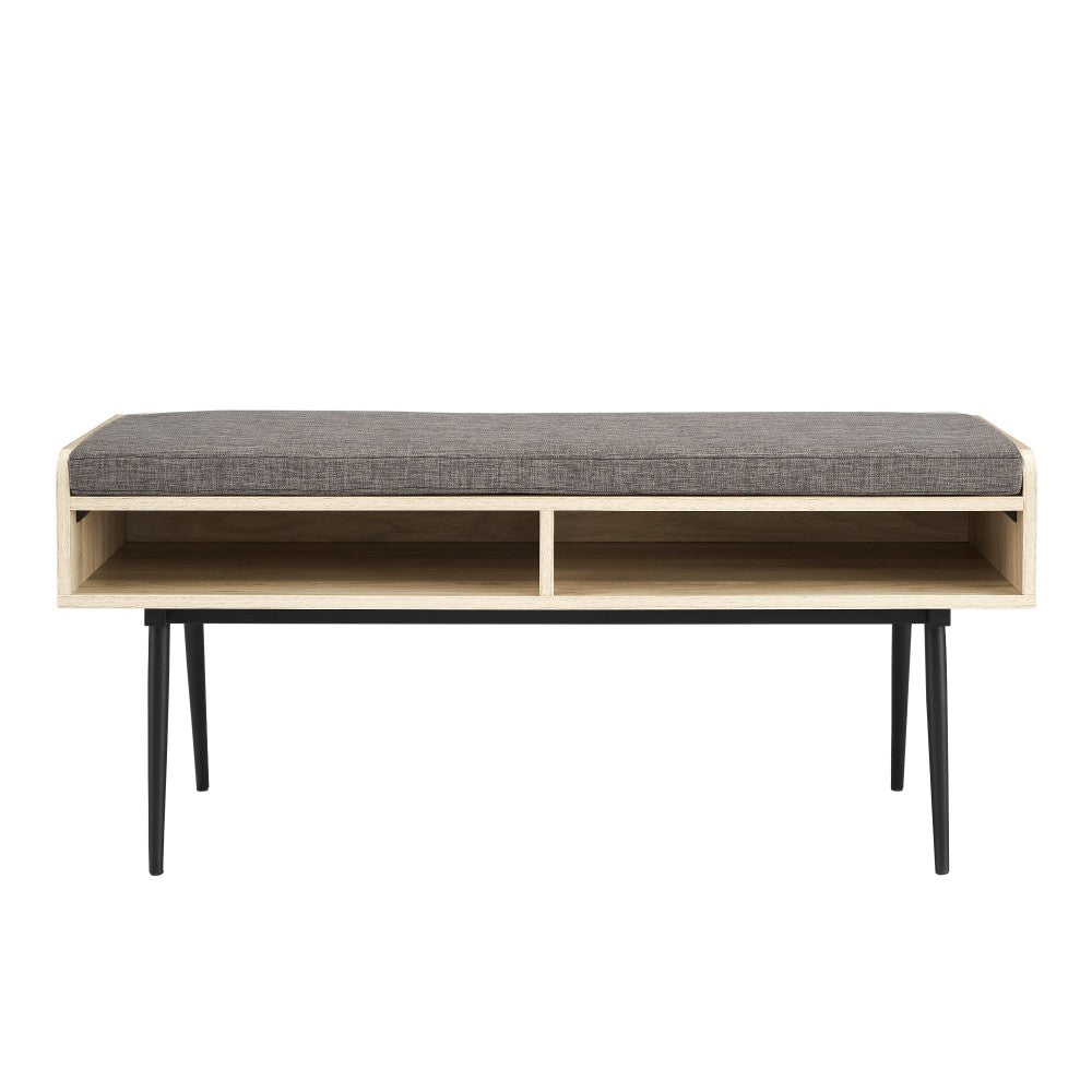 Diaz 44" Modern Bench with Front Storage and Cushion - Birch/Storm Gray