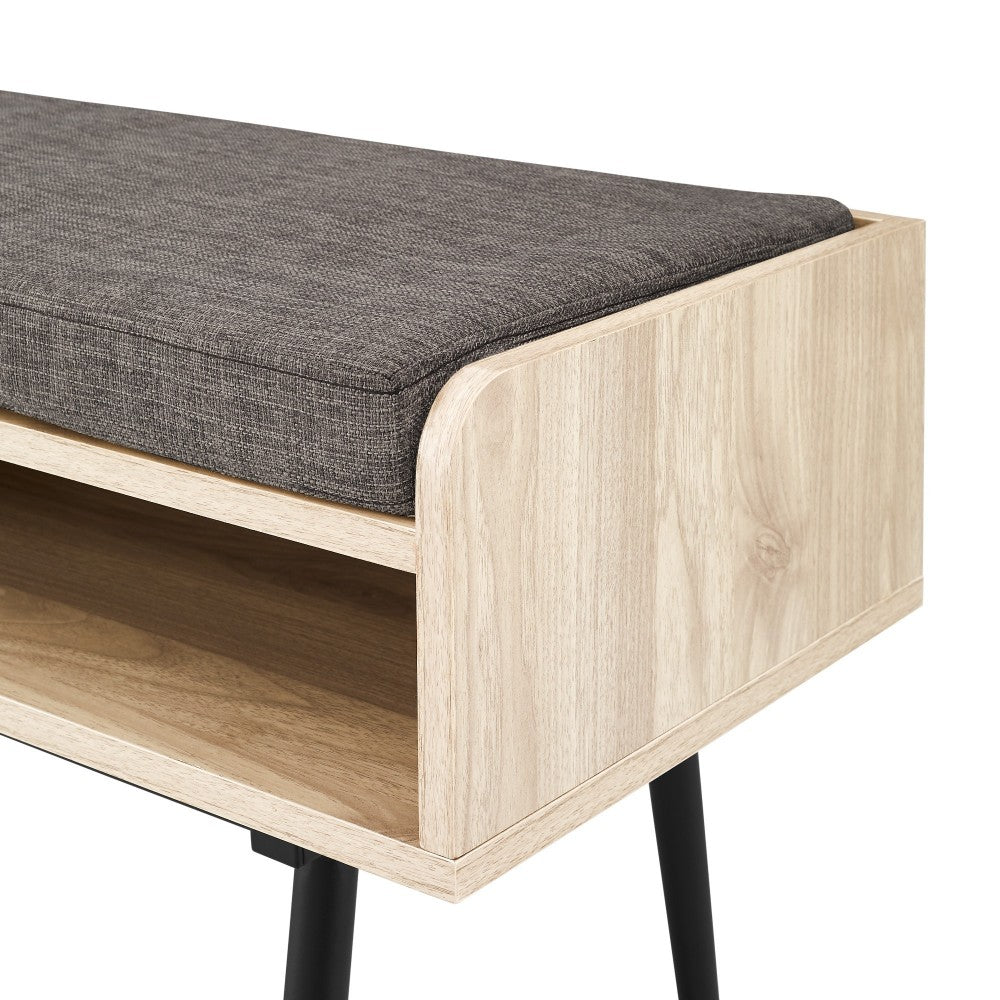 Diaz 44" Modern Bench with Front Storage and Cushion - Birch/Storm Gray