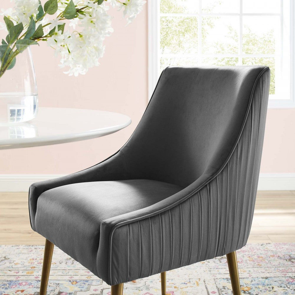 Discern Pleated Back Upholstered Performance Velvet Dining Chair, Gray