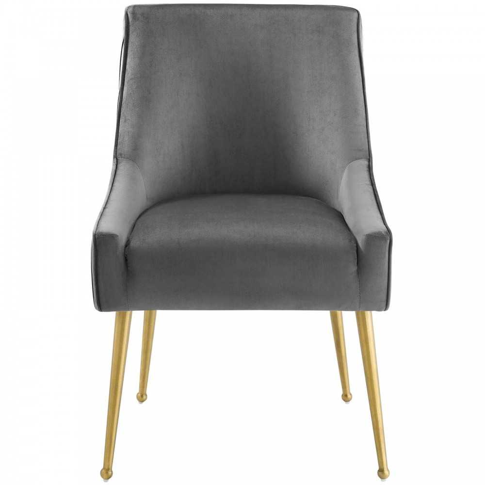 Discern Pleated Back Upholstered Performance Velvet Dining Chair, Gray