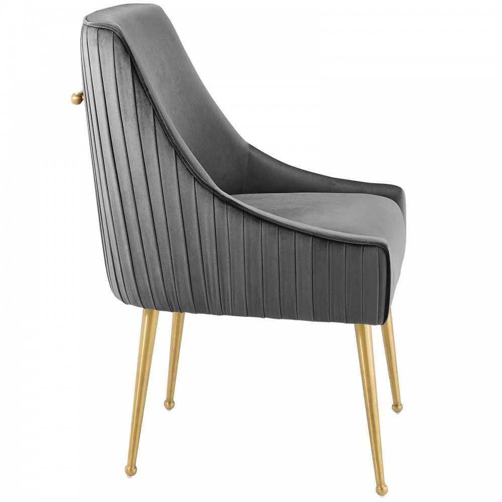 Discern Pleated Back Upholstered Performance Velvet Dining Chair, Gray
