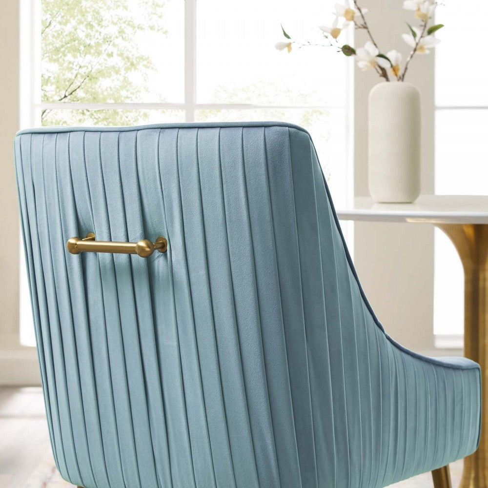 Discern Pleated Back Upholstered Performance Velvet Dining Chair, Light Blue