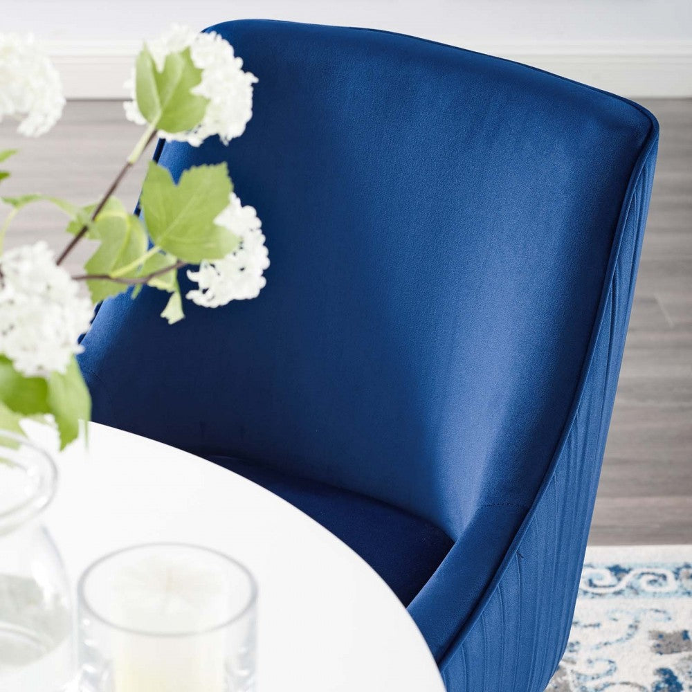 Discern Pleated Back Upholstered Performance Velvet Dining Chair, Navy