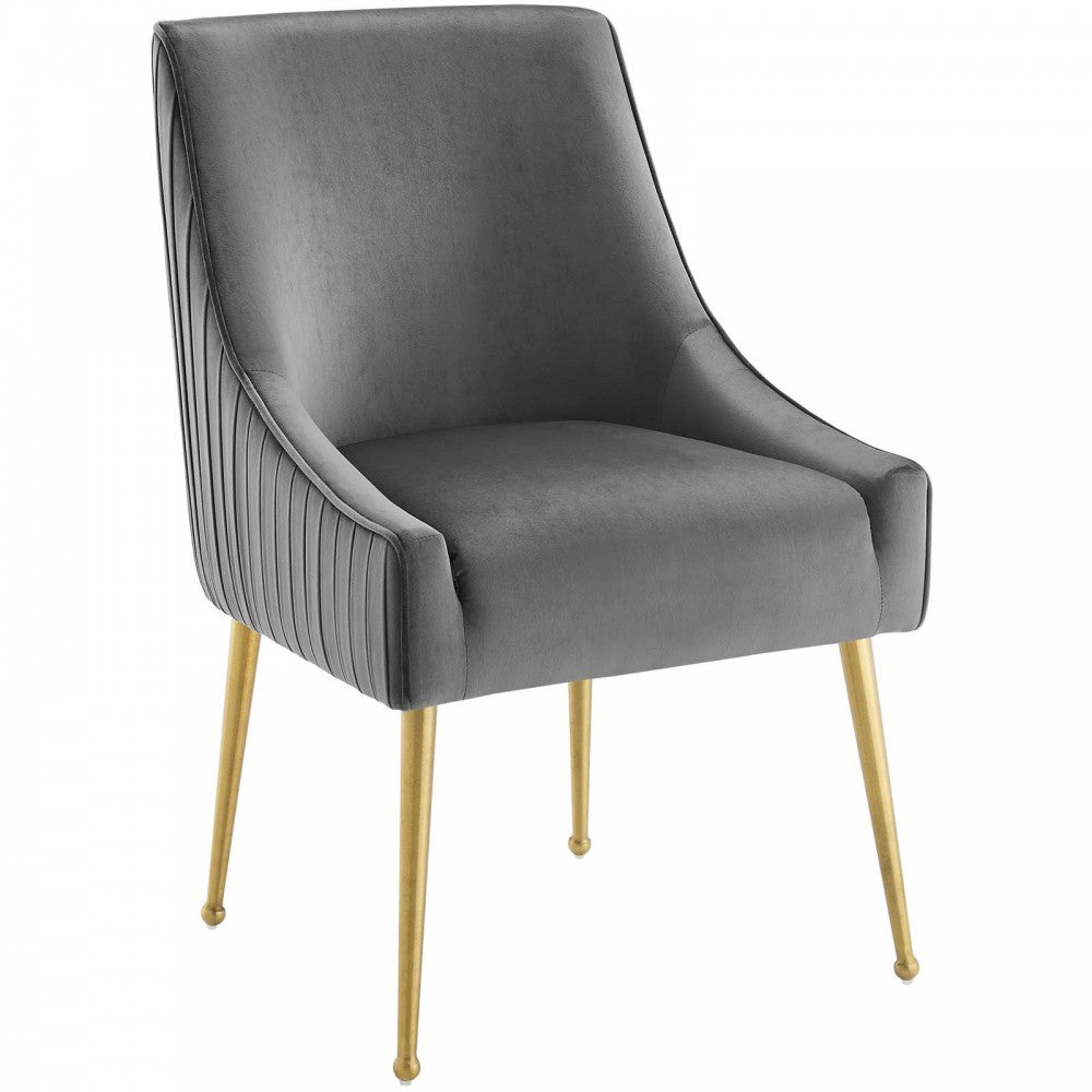 Discern Pleated Back Upholstered Performance Velvet Dining Chair Set of 2, Gray