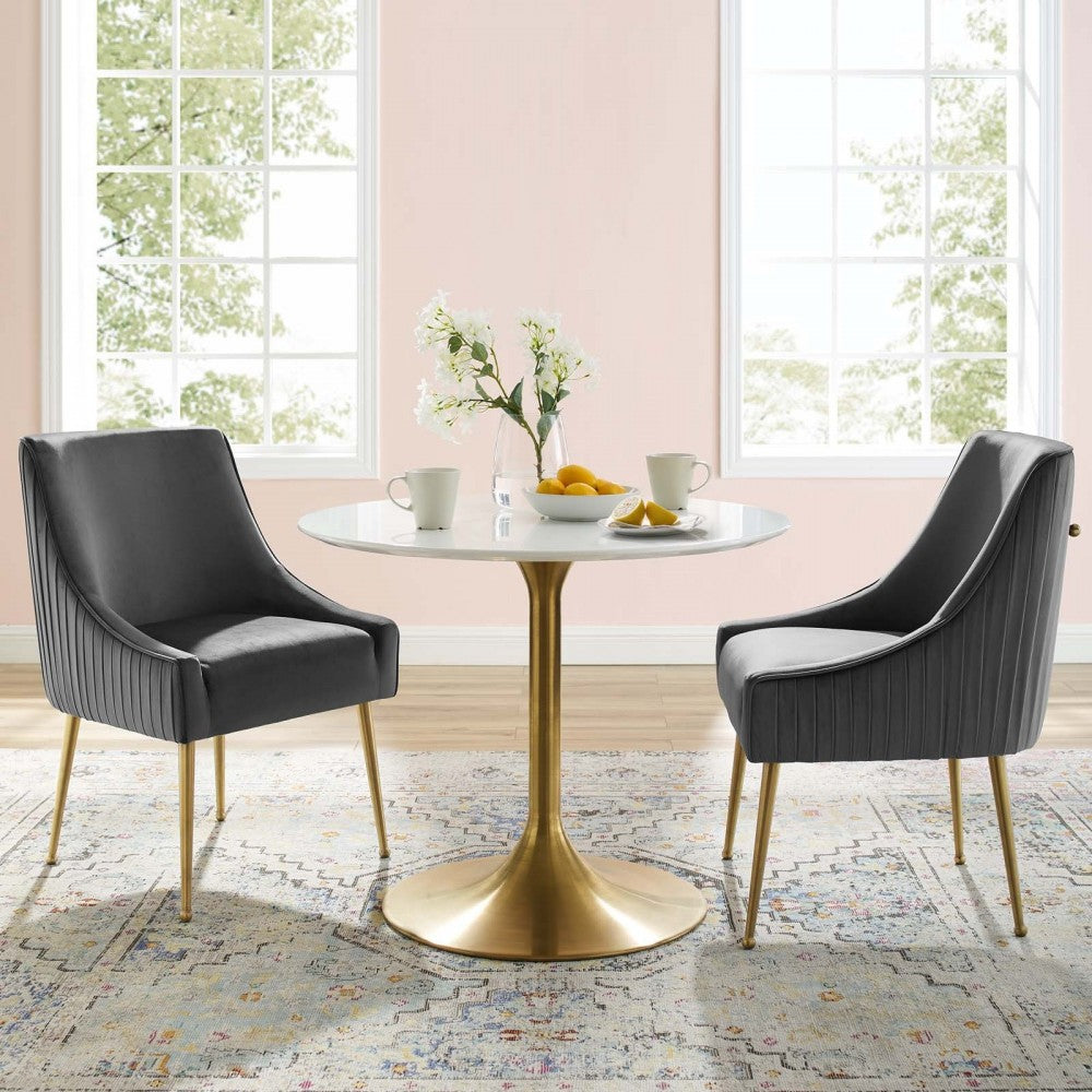 Discern Pleated Back Upholstered Performance Velvet Dining Chair Set of 2, Gray