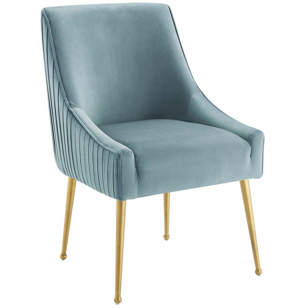Discern Pleated Back Upholstered Performance Velvet Dining Chair Set of 2, Light Blue