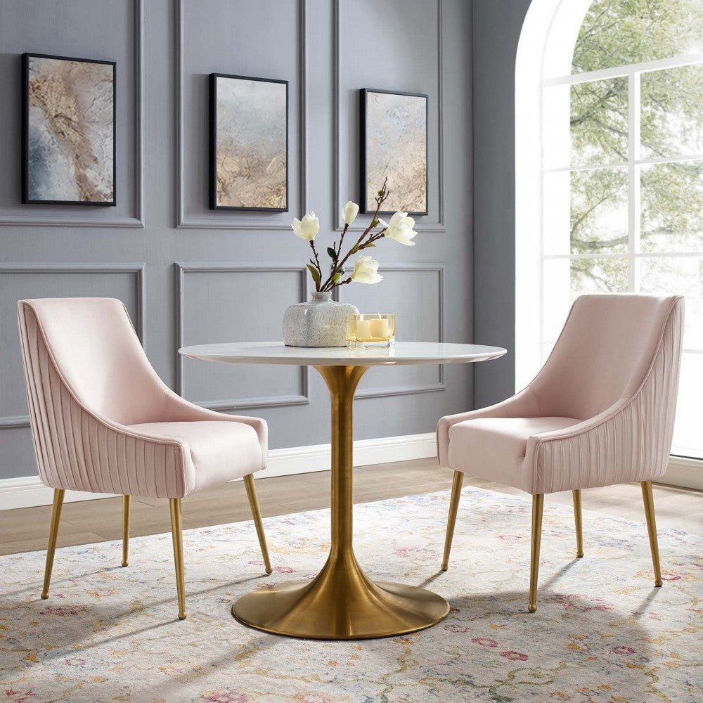 Discern Pleated Back Upholstered Performance Velvet Dining Chair Set of 2, Pink