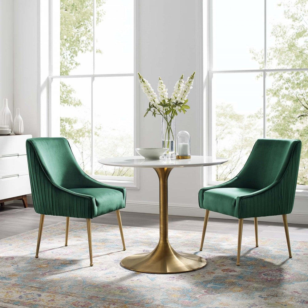 Discern Pleated Back Upholstered Performance Velvet Dining Chair Set of 2, Green