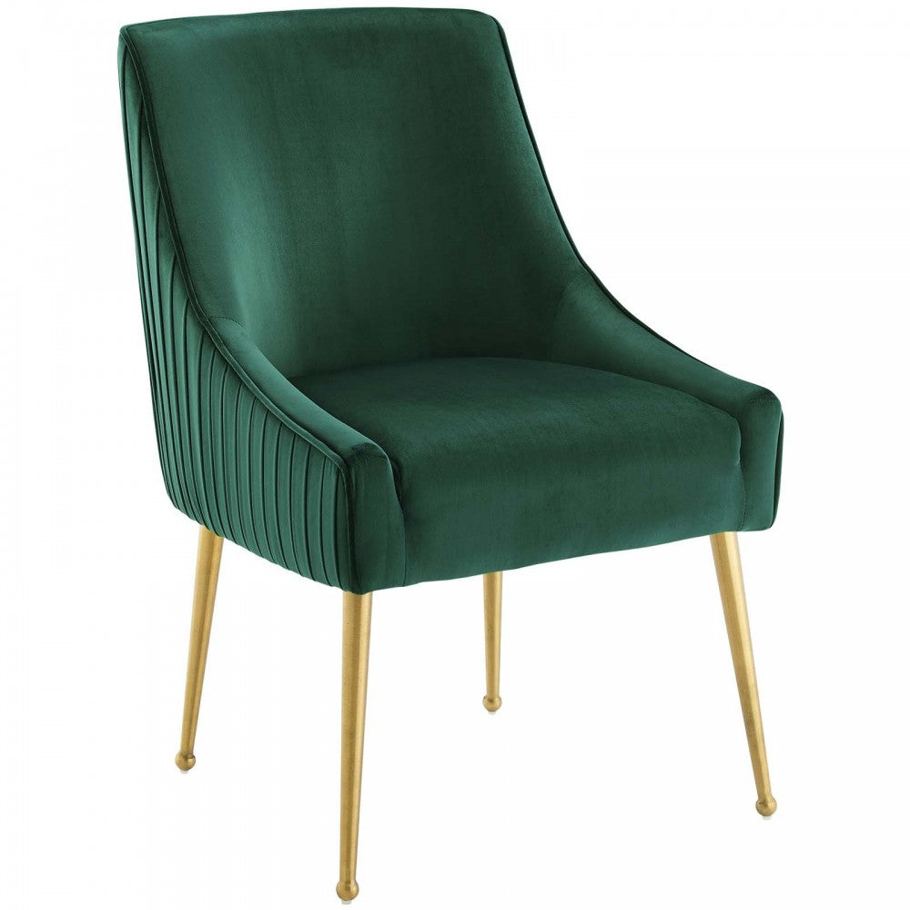 Discern Pleated Back Upholstered Performance Velvet Dining Chair Set of 2, Green