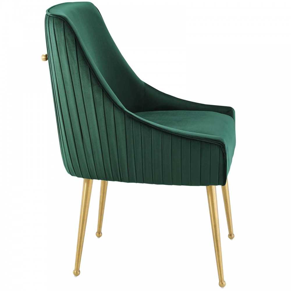 Discern Pleated Back Upholstered Performance Velvet Dining Chair, Green