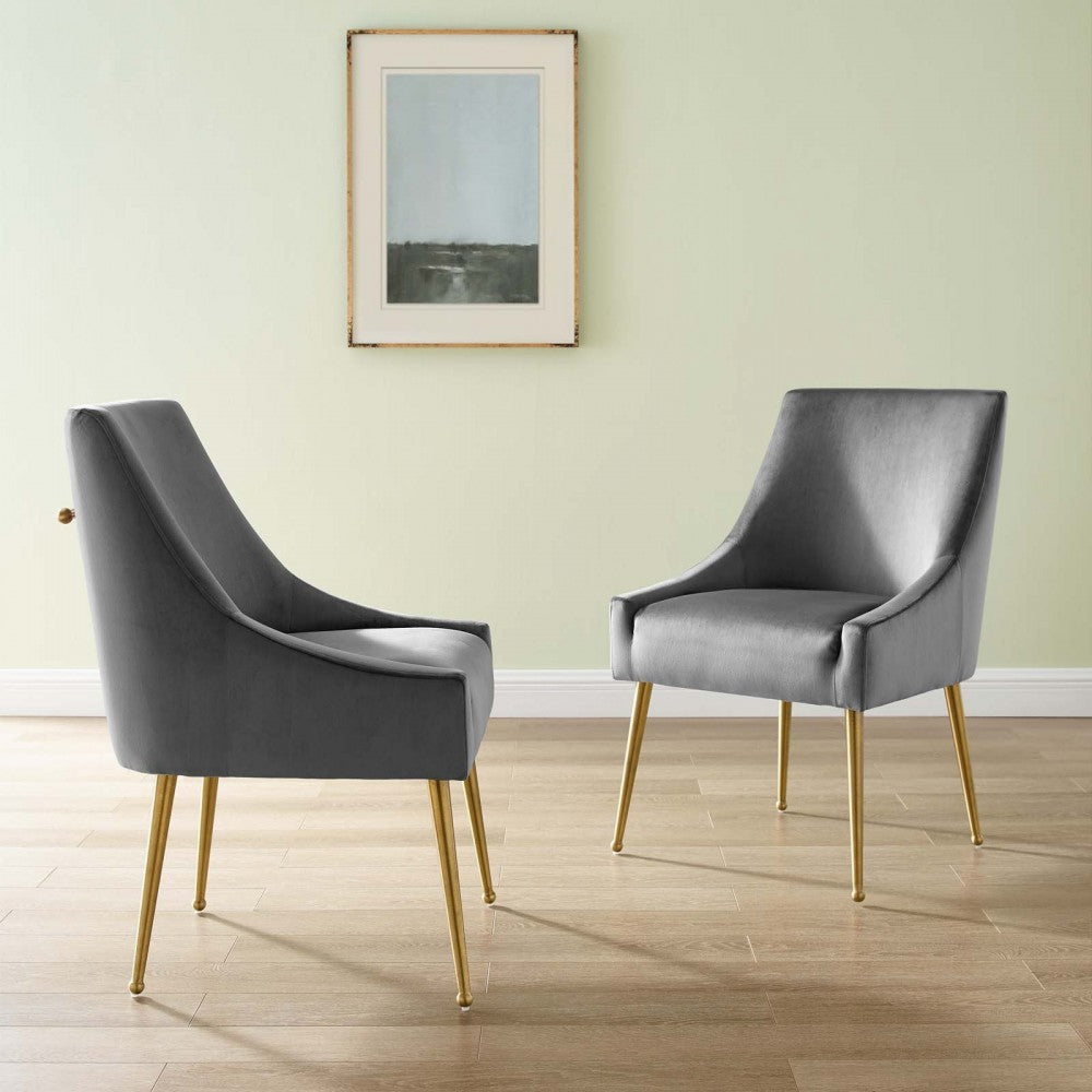Discern Upholstered Performance Velvet Dining Chair Set of 2, Gray