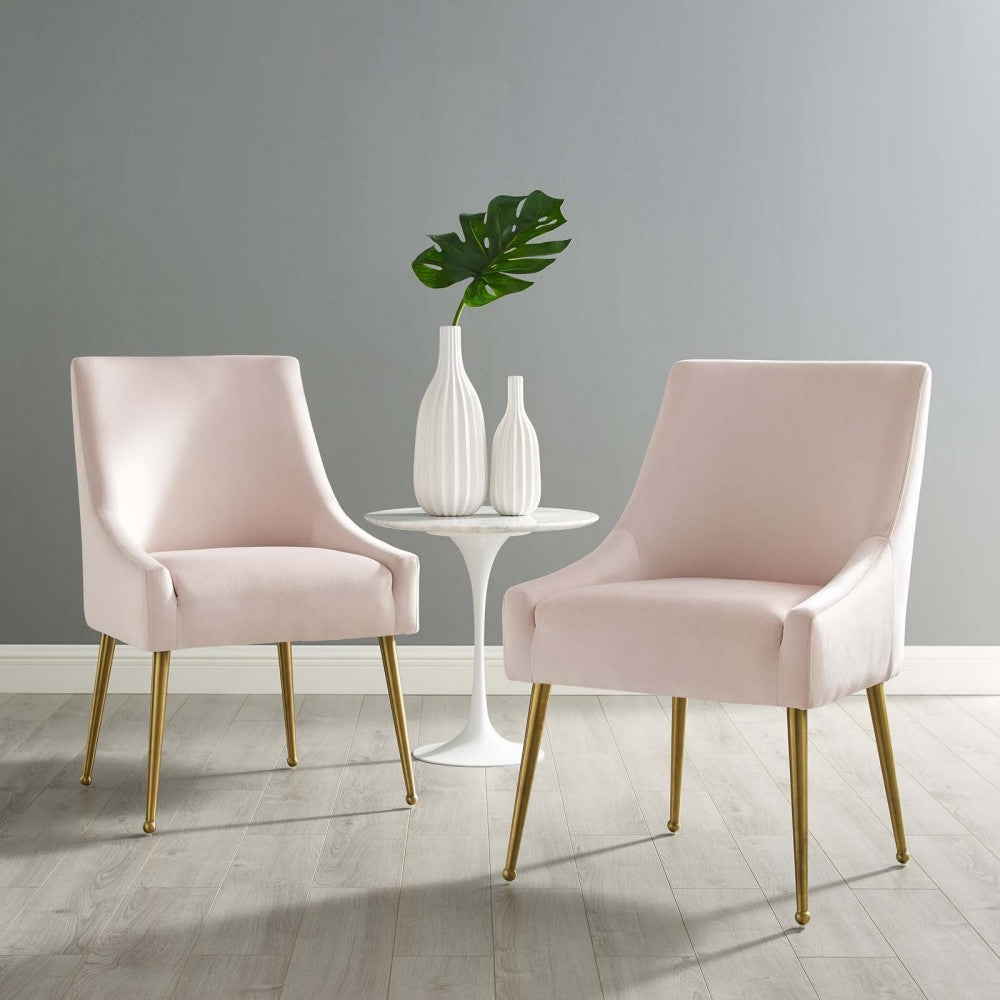 Discern Upholstered Performance Velvet Dining Chair Set of 2, Pink