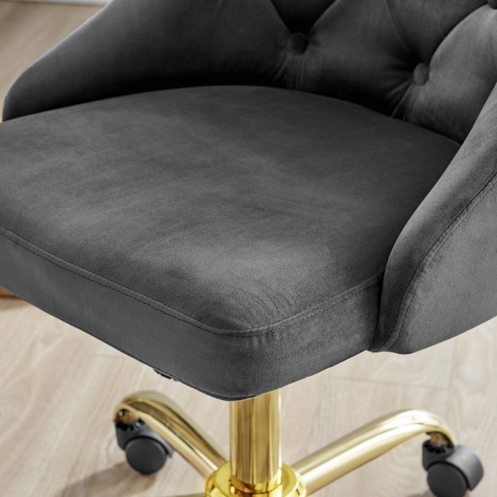 Distinct Tufted Swivel Performance Velvet Office Chair, Gold Gray