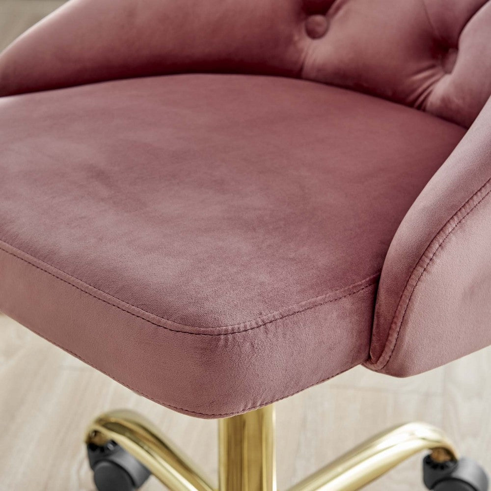 Distinct Tufted Swivel Performance Velvet Office Chair, Gold Dusty Rose