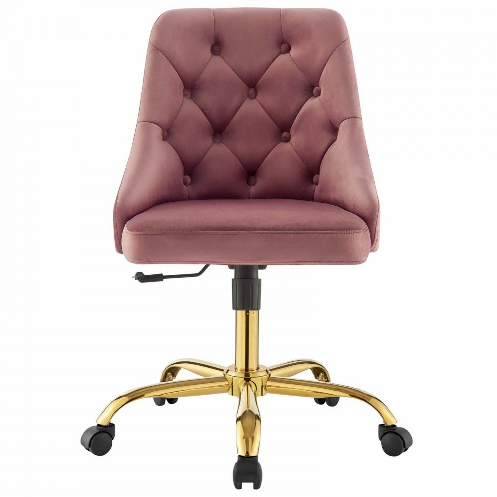 Distinct Tufted Swivel Performance Velvet Office Chair, Gold Dusty Rose