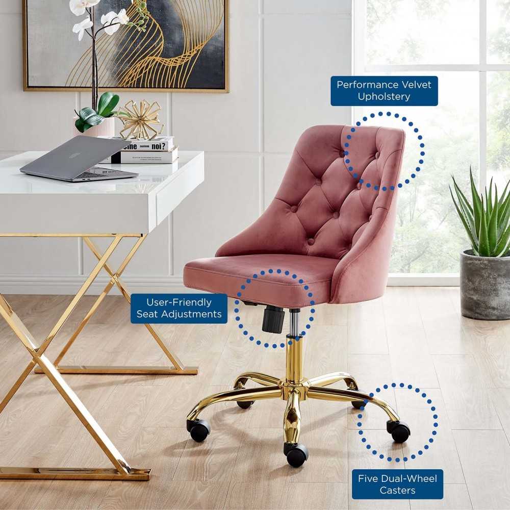 Distinct Tufted Swivel Performance Velvet Office Chair, Gold Dusty Rose