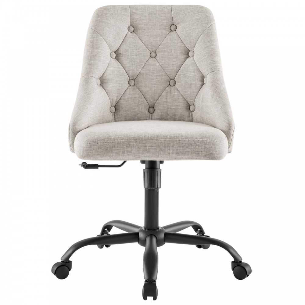 Distinct Tufted Swivel Upholstered Office Chair, Black Beige