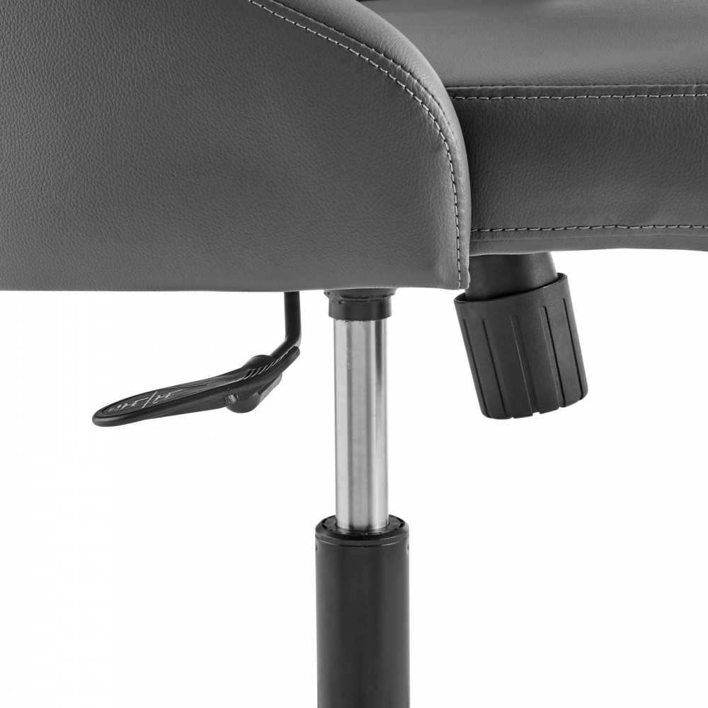 Distinct Tufted Swivel Vegan Leather Office Chair, Black Gray