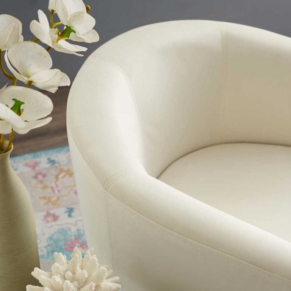 Divulge Performance Velvet Arm Chair and Ottoman Set, Ivory