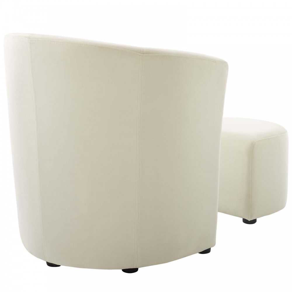 Divulge Performance Velvet Arm Chair and Ottoman Set, Ivory