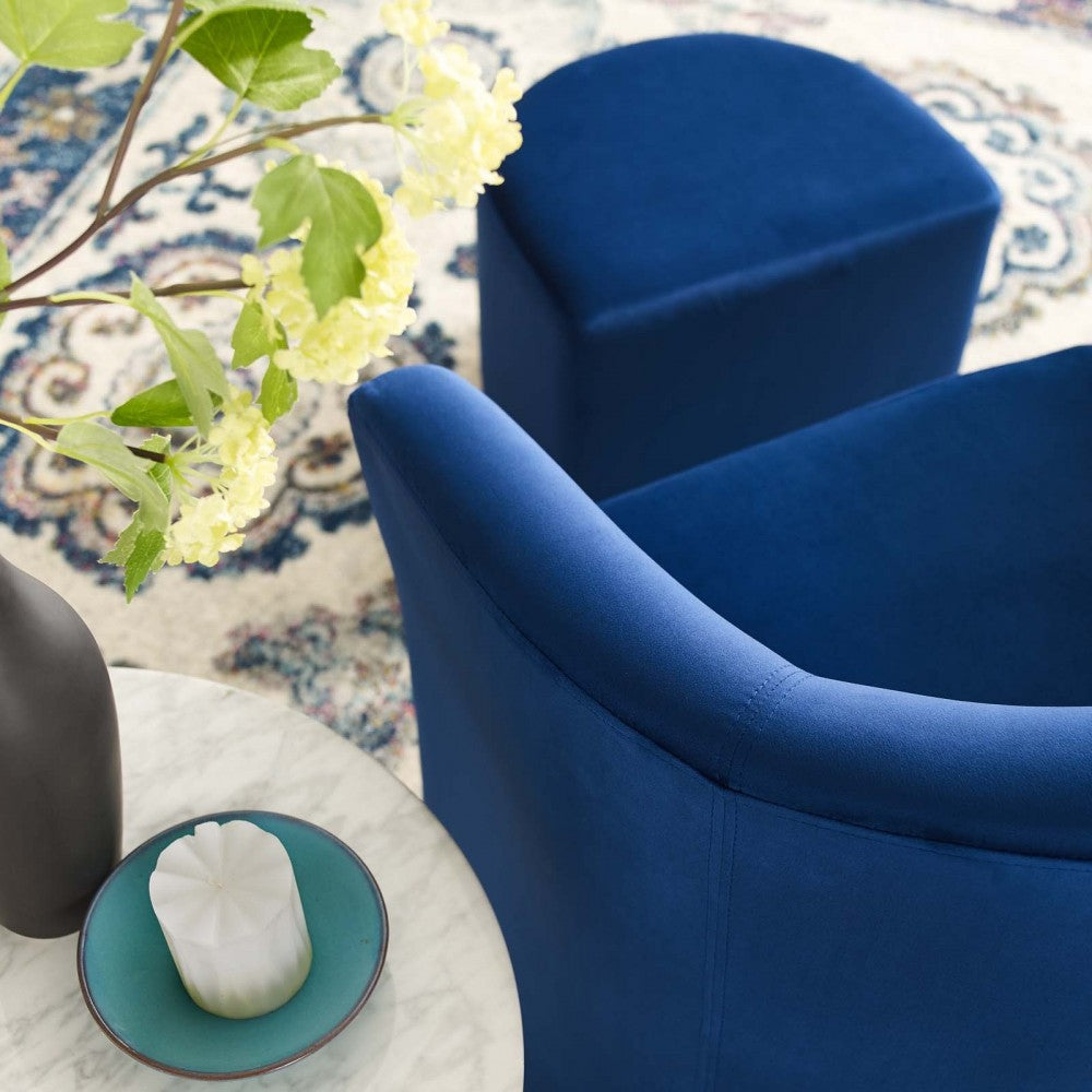 Divulge Performance Velvet Arm Chair and Ottoman Set, Navy