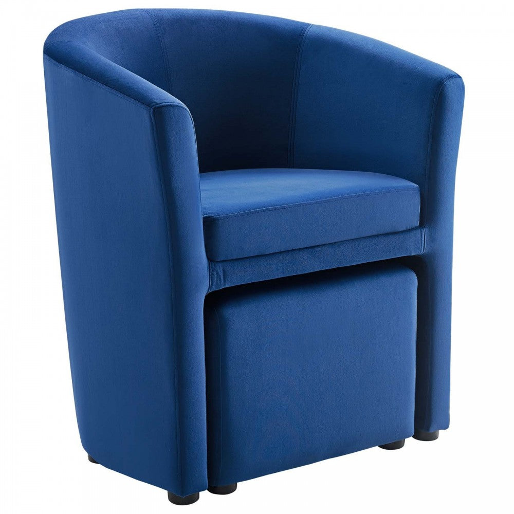 Divulge Performance Velvet Arm Chair and Ottoman Set, Navy